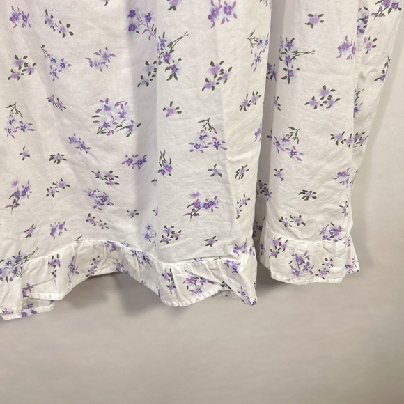 Vintage Ditsy Floral Nightgown White Purple Ruffle Trim Cottagecore Sleepwear - Picture 3 of 5